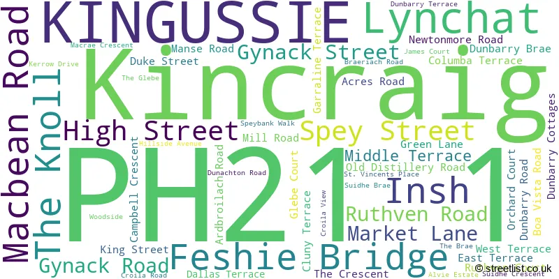 A word cloud for the PH21 1 postcode